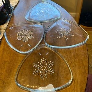 Vintage 1950 MCM Indiana Glass Christmas snack trays set of 4 different designs